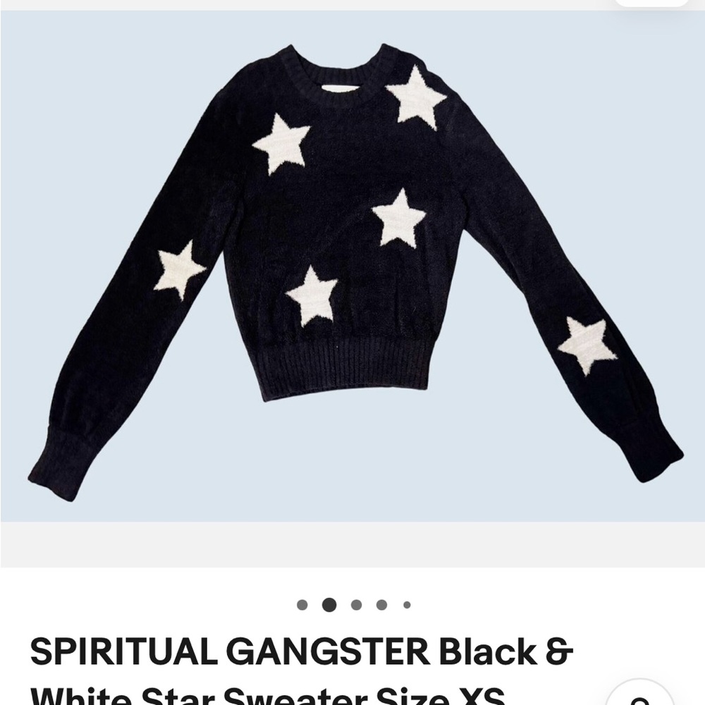 Spiritual Gangster 🩷 Black & White Star Sweater ladies size XS